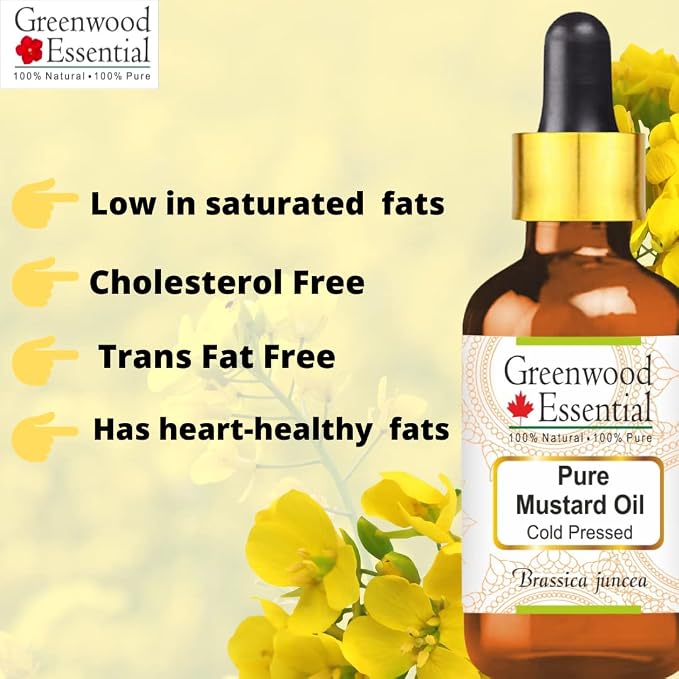 Greenwood Essential Mustard Oil (Brassica juncea) with Glass Dropper | Cold Pressed | Natural | Undiluted | For Diluting Essential Oils | For Skin & Massage | Men & Women | 15ml (0.50 oz)