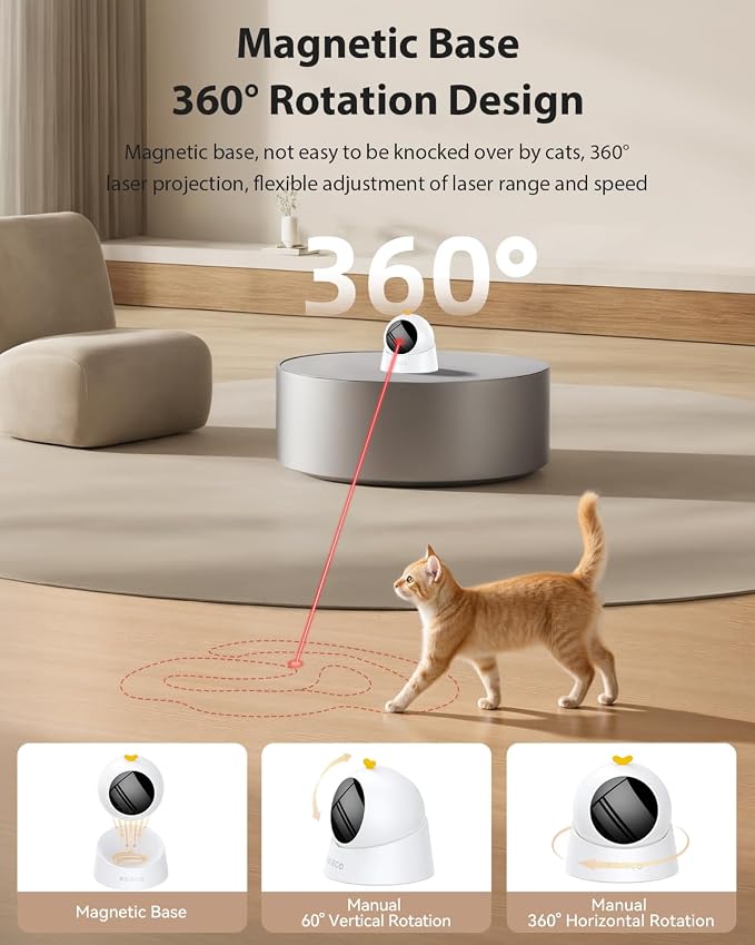 ROJECO Auto Laser Cat Toy,Interactive Cat Toys for Relief Boredom Indoor | Magnetic Base/Random Motion Track/Laser Safe for Pets/Run Quiet/1000mA Battery/USB Rechargeable/Auto Sleep & 3 Speed Modes