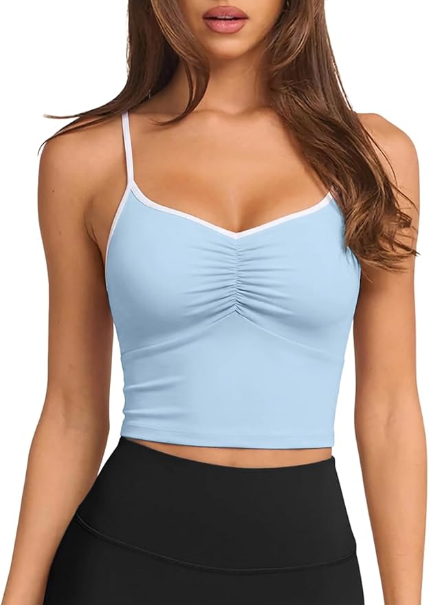 Longline Padded Sports Bra Workout Top for Women, Adjustable Straps Backless Crop Top Push Up Yoga Running Tank Top