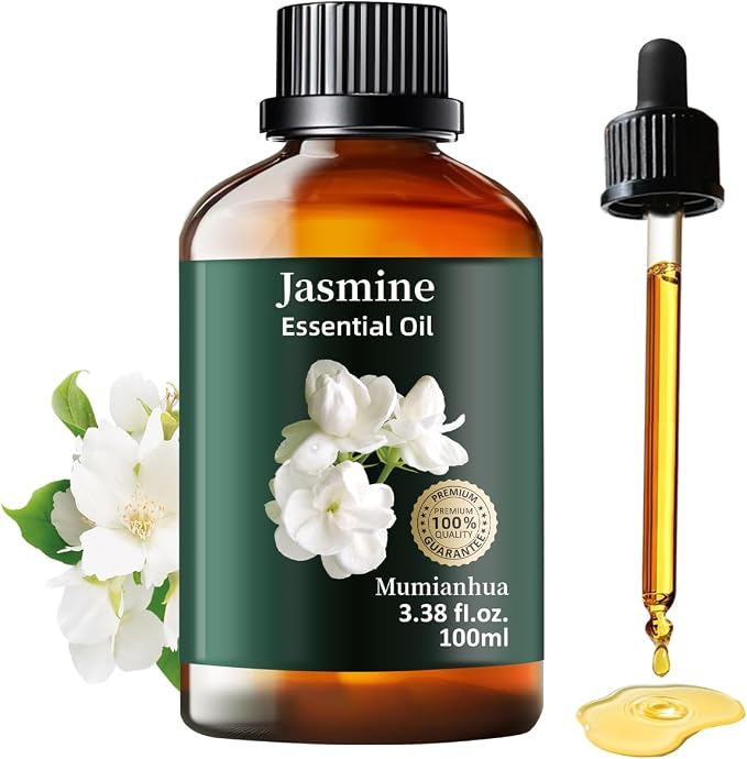 Jasmine Essential Oil, Floral Scent, Diffuser, Skin & Hair, 3.38 Fl Oz | Mumianhua Jasmine Oil. Sweet, Romantic Floral Aroma. For Pillow Mist, Bedtime Diffusion, Skin & Hair Care. Always Dilute
