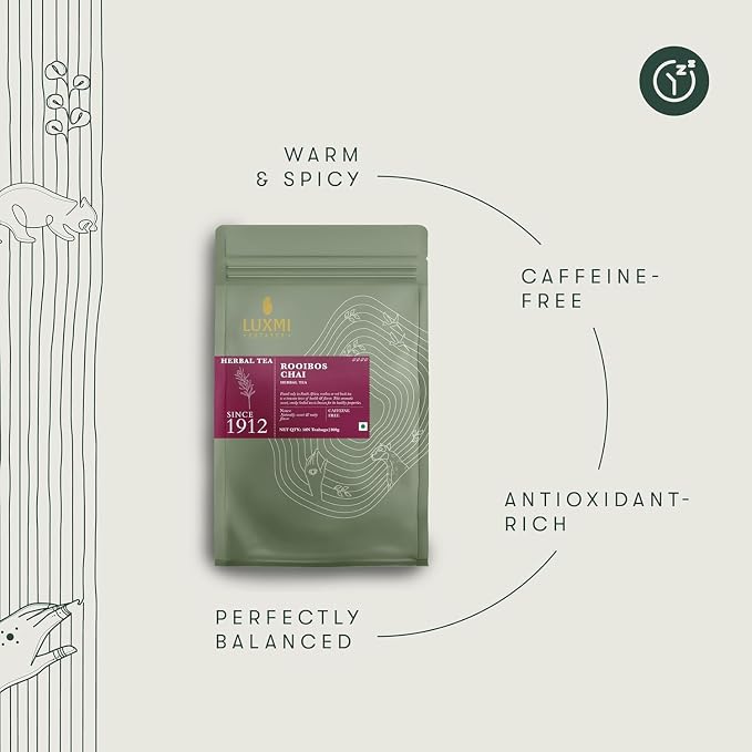 Luxmi Estates Rooibos Chai Herbal Tea, 50 Biodegradable Tea Bags (100g, 3.53oz, 50 Cups) | South African Rooibos with Indian Chai Spices - Cardamom, Cinnamon, Ginger & Cloves | Chai Bulk Pack, Caffeine Free, Vegan