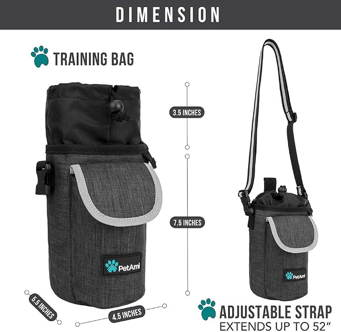 PetAmi Dog Treat Pouch, Large Hands-Free Training Bag, Charcoal