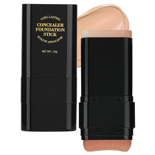 Concealer Foundation Stick, 2 in 1 Dual-Ended Long-Lasting Concealer Stick with Brush, Full Coverage for Beauty Face Makeup