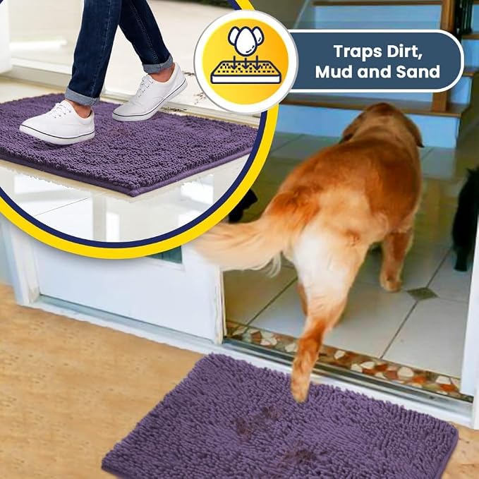 Muddy Mat® | Super Water Absorbent Door Mat Indoor, Microfiber Quick Dry Chenille Entryway Rug, Slip Resistant Front Door Mat, Indoor Mats for Entryway, Machine Washable Pet Rug, Lavender 20" x 33"