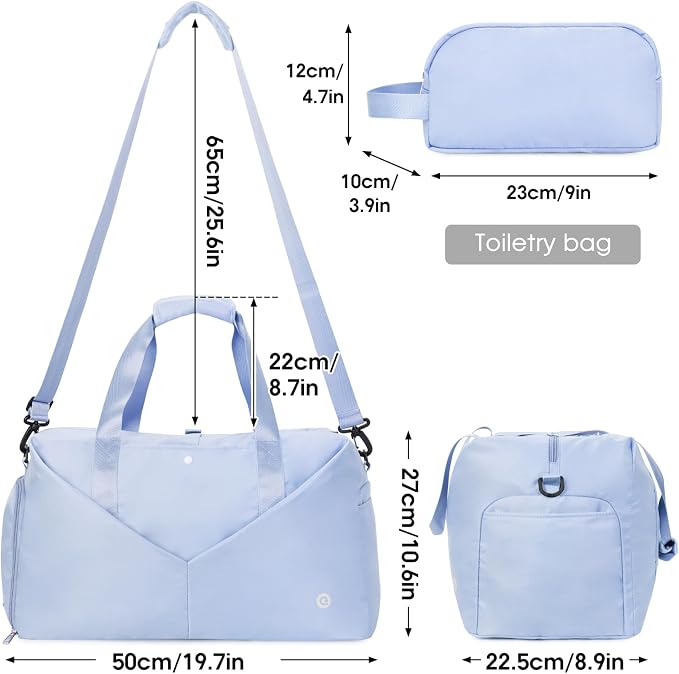 Ceneda 20" Gym Bag for Women with Wet Pocket & Shoe Compartment, Lightweight Duffel Waterproof Carry On Duffle for Travel, Yoga, Overnight (Light Blue)
