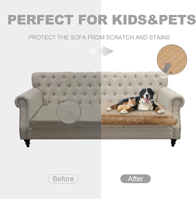 Waterproof Dog Bed Cover, Dog Pad Soft Plush Pet Blanket with Anti-Slip Back for Bed Couch Sofa, Furniture Protector for Small, Medium and Large Dogs and Cats (Light Brown-Bubble, 82"x82")