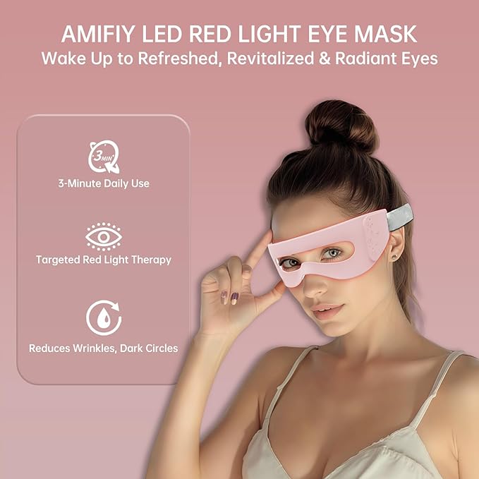 Red Light Therapy for Eyes, LED Eye Mask for Under Eye Bags, Puffiness & Dark Circles, Infrared Light, Women/Men Anti-Aging Rejuvenation Skincare in 3 Mins A Day, Auto-timing, Pink