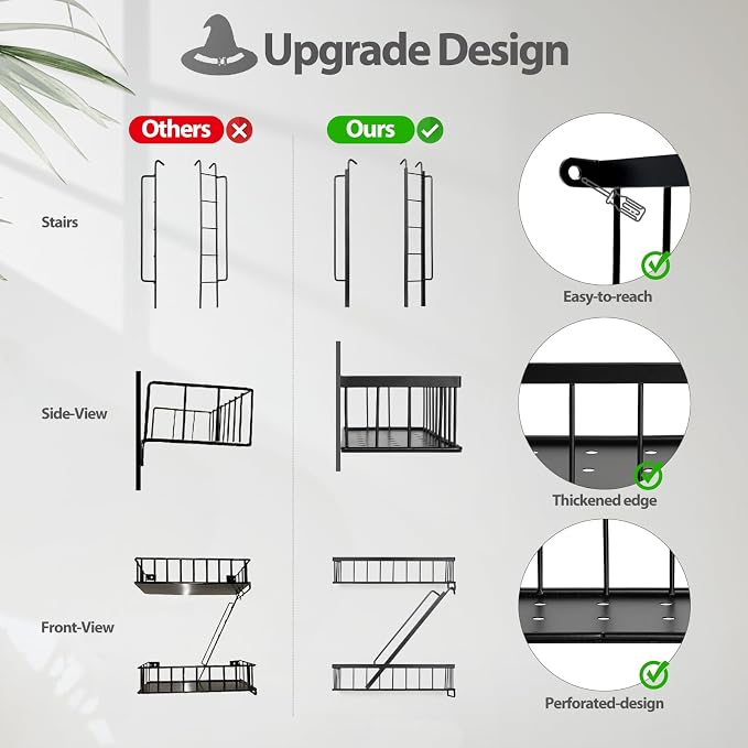 Fire Escape Wall Shelf, Modern City Corner Wall Decorative Action Figure Metal Display with Mini Shelf, Black 2.5 Tier
