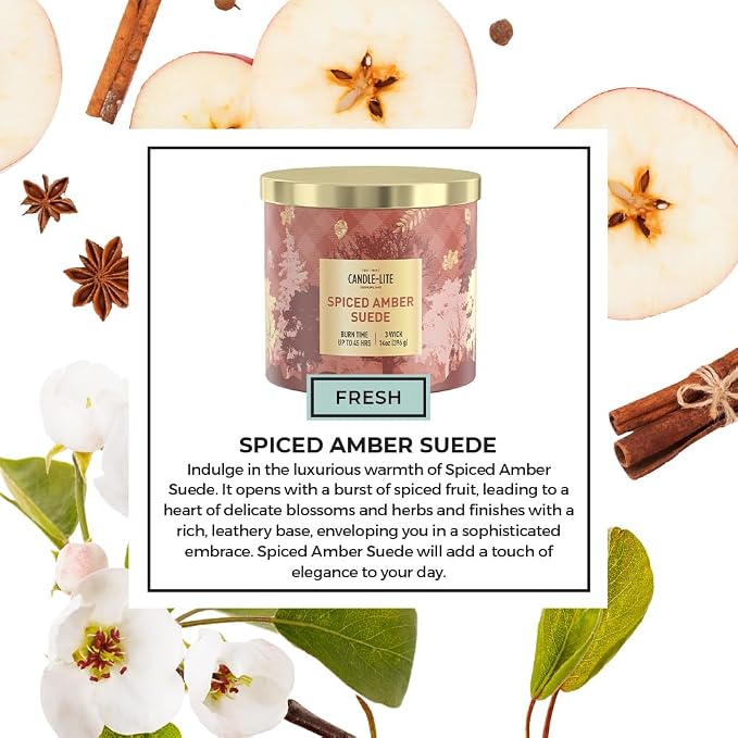 Candle-lite Fall Scented Candles, Amber with Leathered Musk and Spiced Cardamom, 14 oz 3-Wick Jar Candle, Proudly Poured in USA, Autumn Home Decor, 45 Hours of Burn Time, Ideal Gift for Men and Women