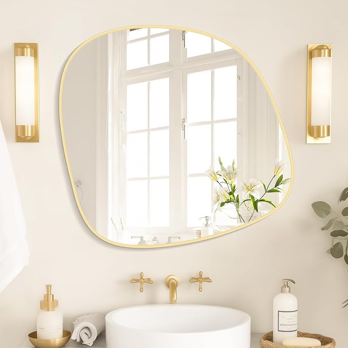 Asymmetrical Mirror, Irregular Wall Mirror, Wall Mirrors Decorative for Bedroom Living Room Entryway Hall, Unique Wall Mirror 27" H x 26" W, Gold