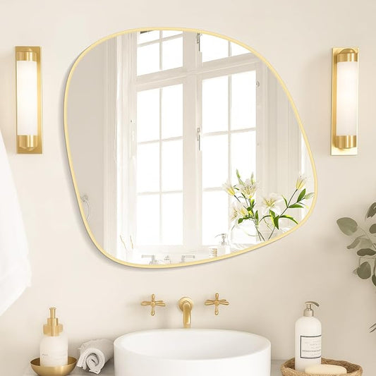 Asymmetrical Mirror, Irregular Wall Mirror, Wall Mirrors Decorative for Bedroom Living Room Entryway Hall, Unique Wall Mirror 27" H x 26" W, Gold