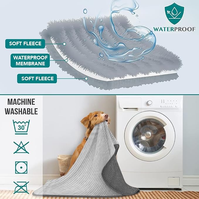 PetAmi Waterproof Dog Blanket, Leakproof Pet Blanket for Small Medium Large Cats, Soft Plush Reversible Sofa Couch Cover Protector, Washable Puppy Throw for Bed Crate, 40x60 in, Grey Light Gray