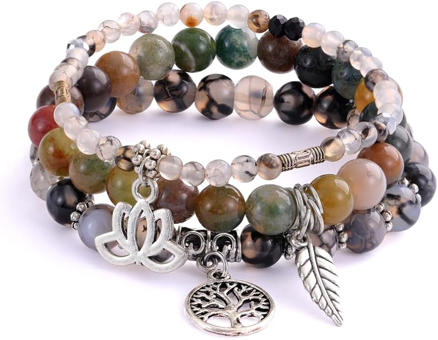 UEUC Tree of Life Yoga Healing Stone Bracelets,Multilayer Lotus Chakra Stone Reiki Bracelet Sets,Anxiety Crystal Natural Stone,for Women Stress Relief