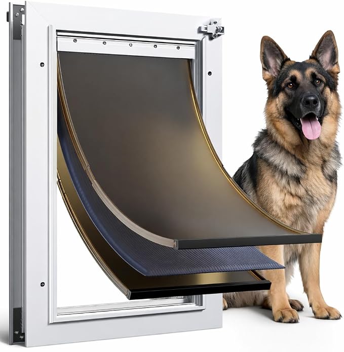 3-Flap Large Dog Door for Door, All Aluminum Doggy Door for Exterior | Insulated Flap, Thermal Insulation, Energy Efficient, Durable Rust Resistant, Closing Panel, Safety Locks, Pets Up to 110lb