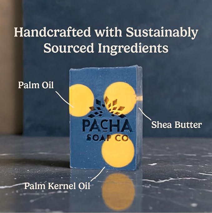 Pacha Soap Co. Bar Soap, Lavender & Blue Tansy, 3-Pack (4 oz ea) - Premium, Handcrafted, Hydrating, Natural Face Wash, Hand Cleanser, Body Wash, Soothing Essential Oils