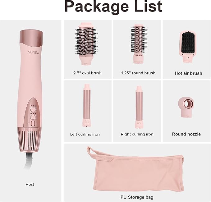 6 in 1 Hair Styler | Air Styling & Drying System | High Speed Blow Dryer Brush | No Heat Damage | Auto-Wrap Curlers, Oval Brush, Round Brush, Comb & Storage Bag