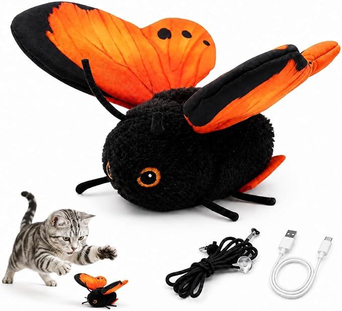 Smart Sensing Flapping Butterfly Toy - Cat Interactive Toys (Orange)