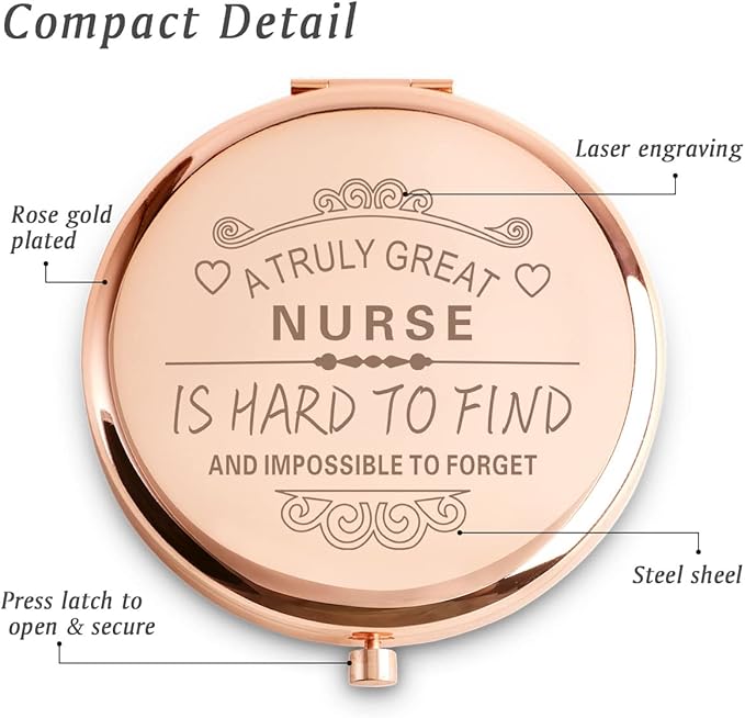 QUSTGO Nurse Appreciation Gifts for Women, Thank You Gifts for Nurse, Personalized Compact Mirror, Goodie Bag & Basket Stuffers for Valentines Day