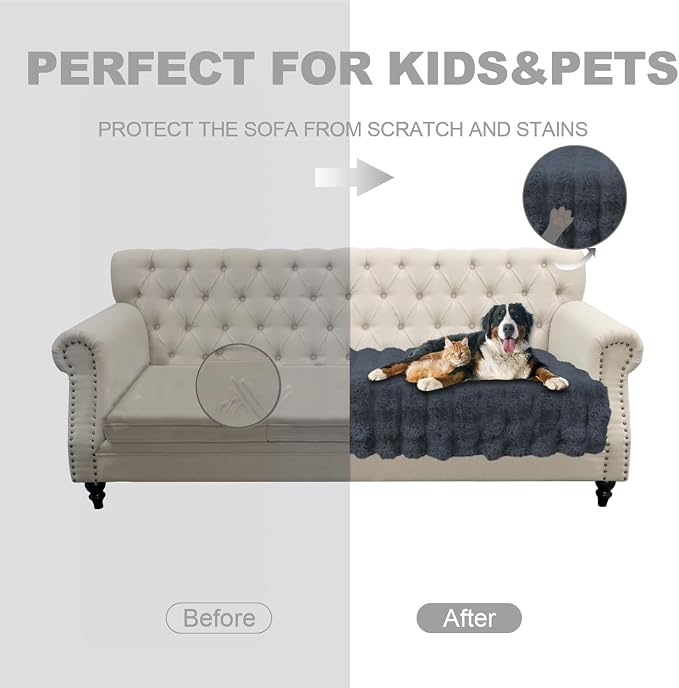 Dogs/Cats Bed Mats, Dog Pad Washable Removable Couch Cover with Anti-Slip Back, Plush Long Fur Mat, Perfect for Small, Medium and Large Dogs.(Noble Gray-Bubble, 30"x80")