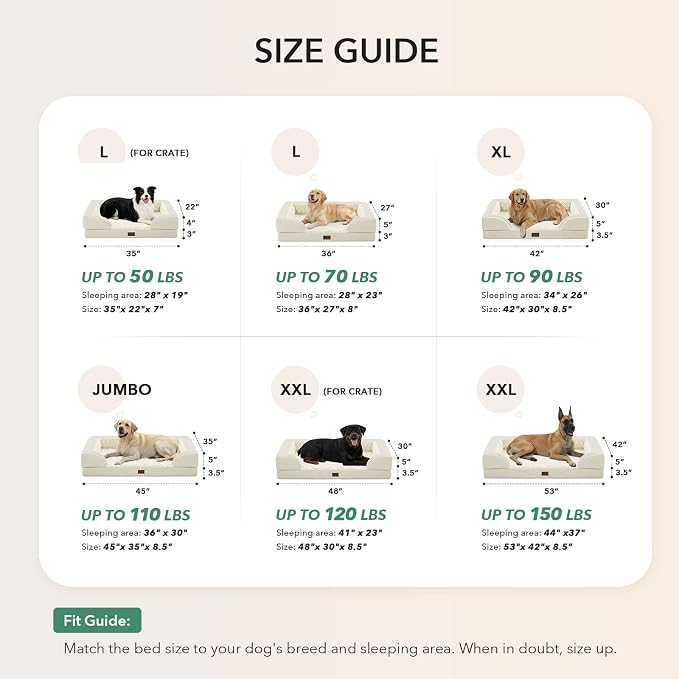 Waterproof Orthopedic Dog Bed for Medium Dogs, 35x22in, Beige | Orthopedic Foam Eases Joint Pressure, Bolsters Supports Head And Neck, Washable Pet Beds, Removable Cover, Non-Slip Bottom