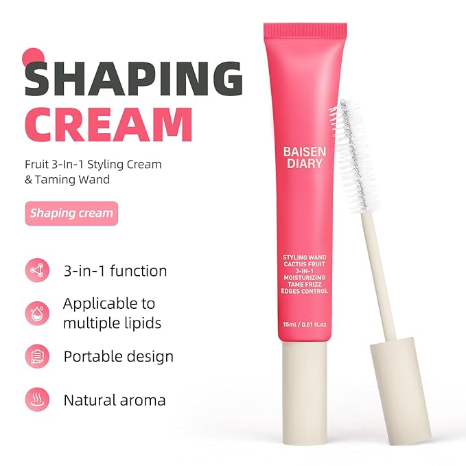 2 Pack Hair Cactus Fruit 3-in-1 Hair Styling Cream & Flyaway Taming Wand – Sleek Finish, Frizz Control, Edge Smoothing & Hair Shine | Natural Oils Formula | Lightweight, Non-Greasy
