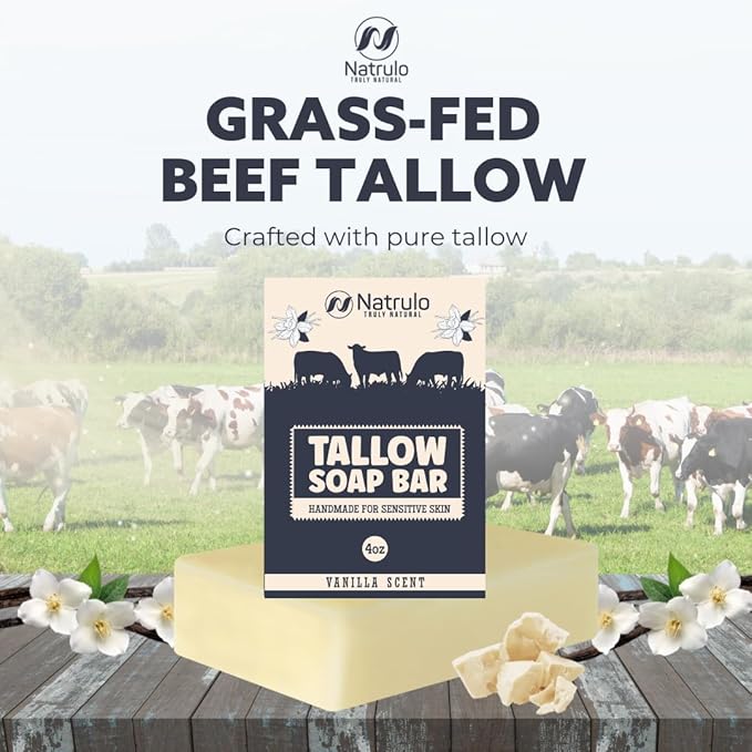 Beef Tallow Soap Bar – All Natural Grass Fed Tallow Soap Vanilla – Moisturizing Face & Body Wash Great for Eczema, Dry, Itchy, Sensitive Skin – Handcrafted Bath Soap for Adults, Kids, Made in USA