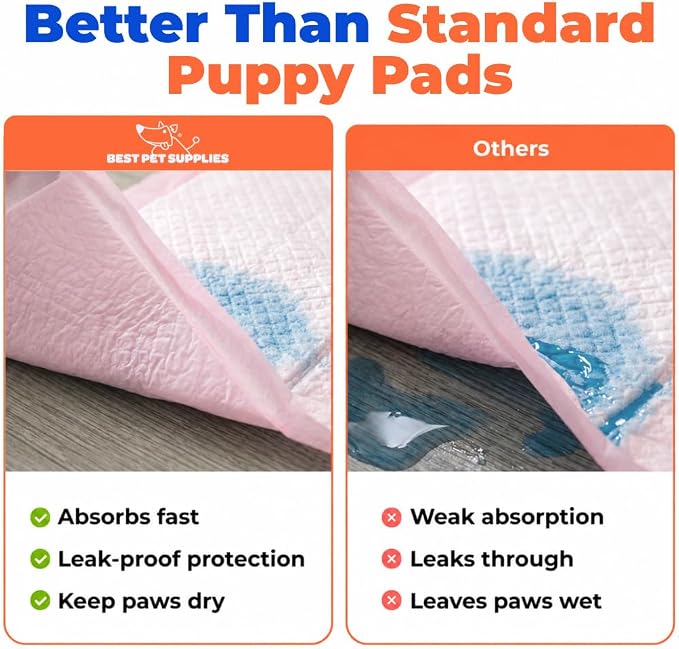 Best Pet Supplies Dog Training Puppy Pee Pads - Pink, 300 Count | 22.5x22" Potty Pads, Super Absorbent, Disposable, Leakproof, Keeps Floors Protected & Paws Dry, For Indoor Dogs, Odor Control