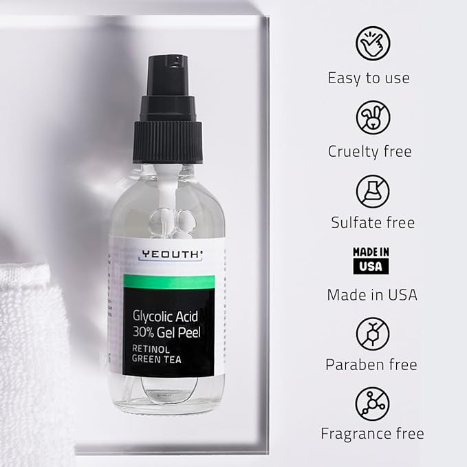 YEOUTH Glycolic Acid Peel for Face, At Home Chemical Exfoliator AHA 30% Glycolic Acid Face Peel with Retinol, Designed to Refresh and Smooth the Appearance of Skin 2oz
