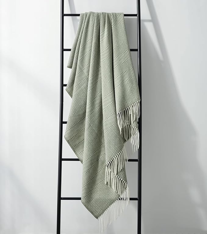 CREVENT 50"X60" Farmhouse Breathable Soft and Warm Classic Throw Blanket for Sofa Couch Bed, Faux Cashmere Home Decoration Throw with Tassles (Green)