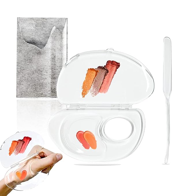 180 Degree Folding Acrylic Makeup Mixing Palette, Plastic Foundation Makeup Facial Palette with Felt Bag, Transparent Spatula Tool for Eyeshadow Liquid Foundation