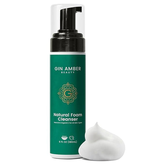 Gin Amber Beauty Natural Foaming Face Wash for Women & Men – Gentle Facial Cleanser for Skincare Tools & Daily Use - (6 Fl oz - 180 ml)
