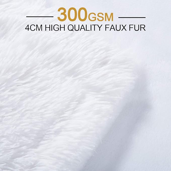 YUSOKI Long Faux Fur Throw Blanket, White,50" x 60" | Ultra Soft, Lightweight for All Season Use, stays fluffy after repeated washes, Perfect Gifts, Machine Washable