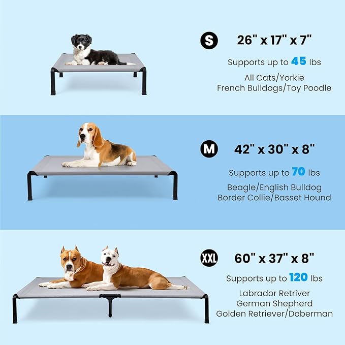 Elevated Dog Bed, Cooling Raised Pet Cot with Chew Proof Mesh Fabric and Steel Frame, Portable Dog Cot Bed with No-Slip Rubber Feet, 26 in