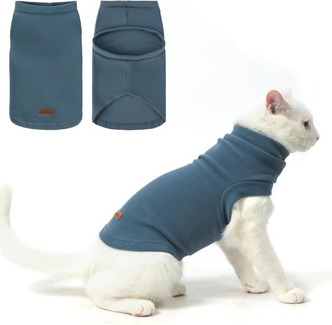 Cat Sweater Warm Fleece Pet Clothes for Cats Only | Soft Cat Vest Puppy Hoodie Coat, Fall Cold Winter Sweatshirt Pullover Clothing also for Small Dogs, Blue S