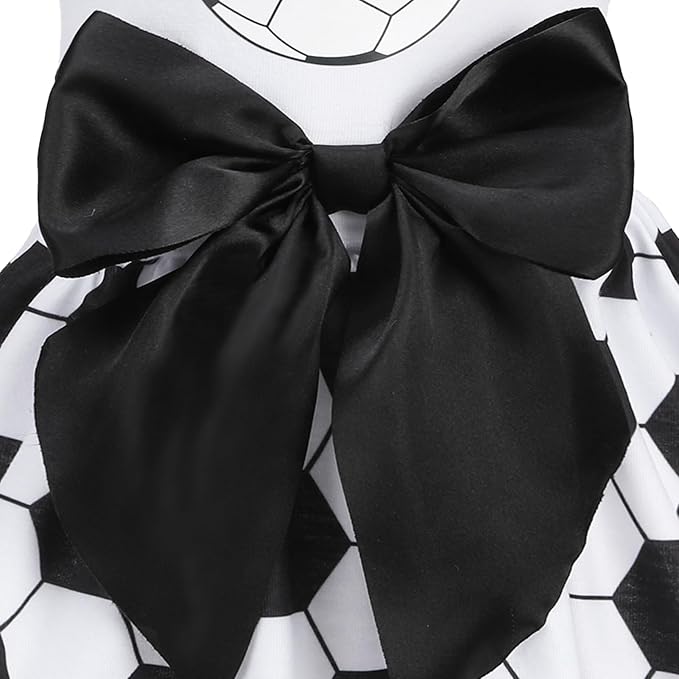 PUPTECK Soccer Ball Dog Dress with Bow, Cute Dog Skirt White and Black S | Breathable Soft Pet Clothes for Small Medium Dogs Cats, Puppy Outfits Apparel Costume for Game Day Celebration Holiday Party