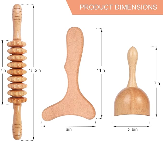 Komogir 3-in-1 Wood Therapy Massage Tools Lymphatic Drainage Massager Wooden Massager for Maderoterapia,Anti-Cellulite, Body Sculpting & Contouring