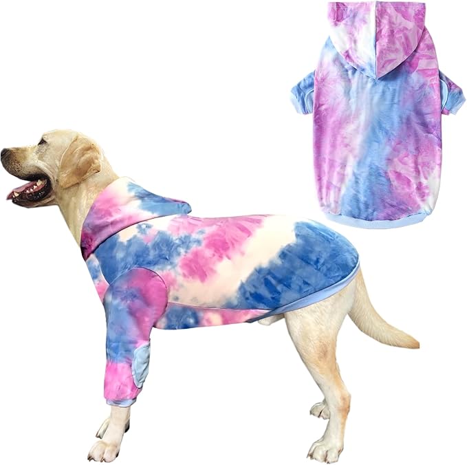 Dog Cotton Tie dye Hoodie Blue Pullover Sweatshirts Soft and Stretch Pets Clothes Hooded for Large Dogs(Blue XL)