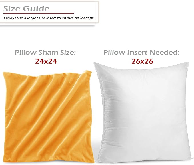Throw Pillow Inserts Pack of 2 with Velvet Soft Solid Decorative Square Throw Pillow Covers Set for Sofa Couch Car Bedroom, 26X26 Throw Pillows Inserts with 24x24 Washable Cushion Covers, Orange