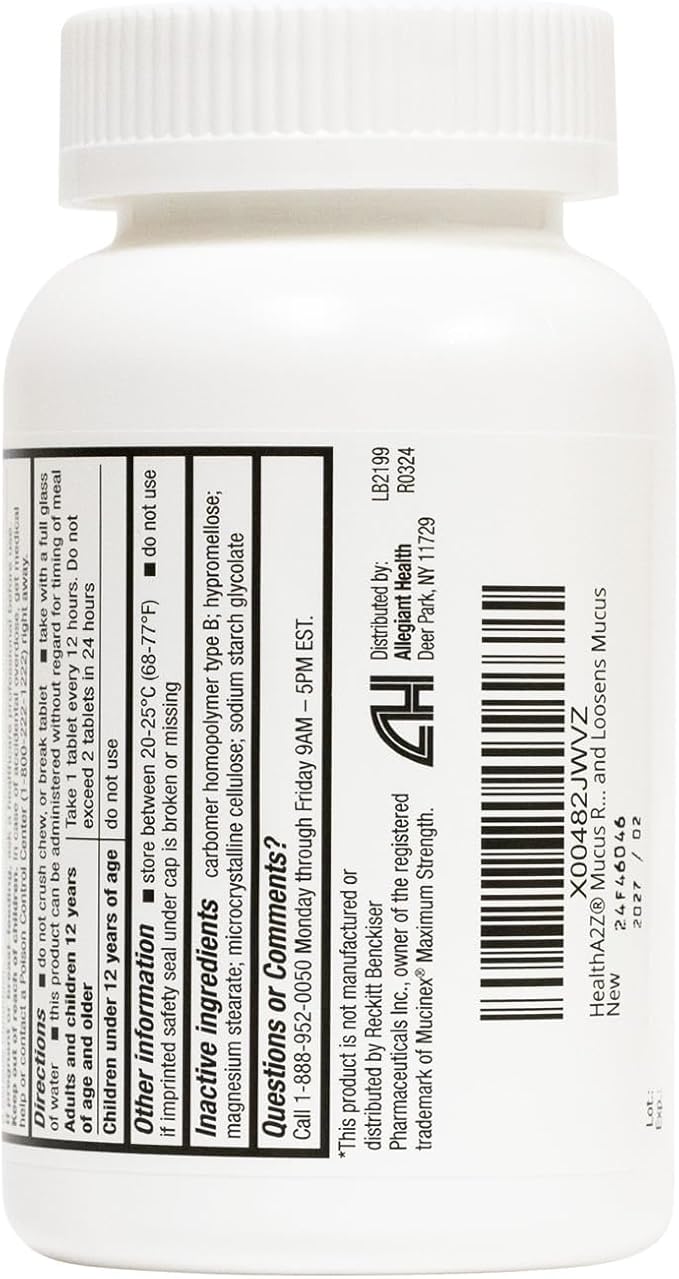 HealthA2Z® Mucus Relief | Guaifenesin 1200 mg | 100 Tablets | 12 Hour | Expectorant | Relieves Chest Congestion | Thins and Loosens Mucus (100 Tablets)