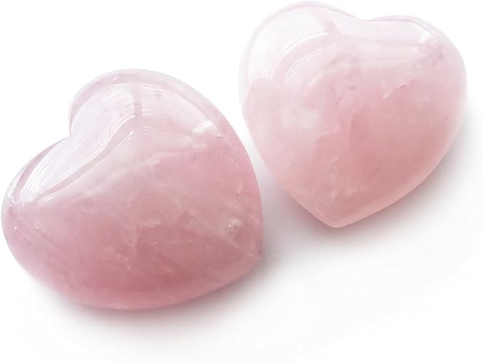 Polar Jade Set of 2 Hand-Carved Rose Quartz Puffy Hearts – 100% Natural Healing Crystals for Chakra Energy, Meditation, Massage, and Home Decor