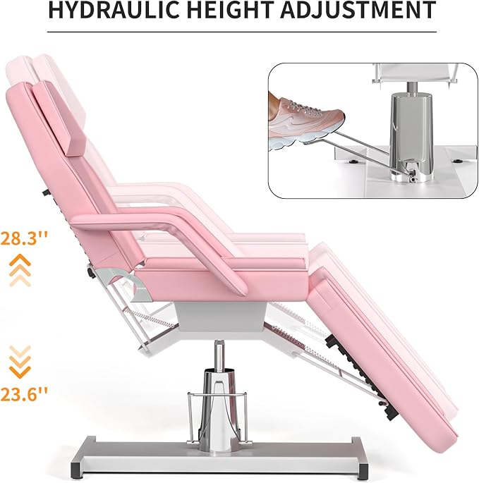 Hydraulic Pink Tattoo Chair Bed for Client Spa Bed with Stool Height Adjustable Facial Beds for Esthetician Chair Aesthetic Treatment Table