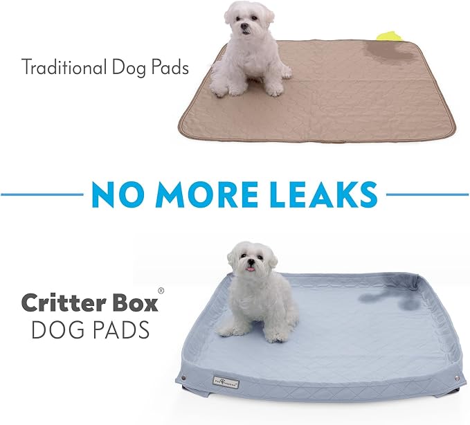 Paw Inspired Critter Box Reusable Dog Pad, Raised Sides, 32x32 Inch Size | Large Washable Puppy Pad for Potty Training, Whelping, or Litter Box Mat, Pee Pad, Soft Raised Edges to Prevent Leaks