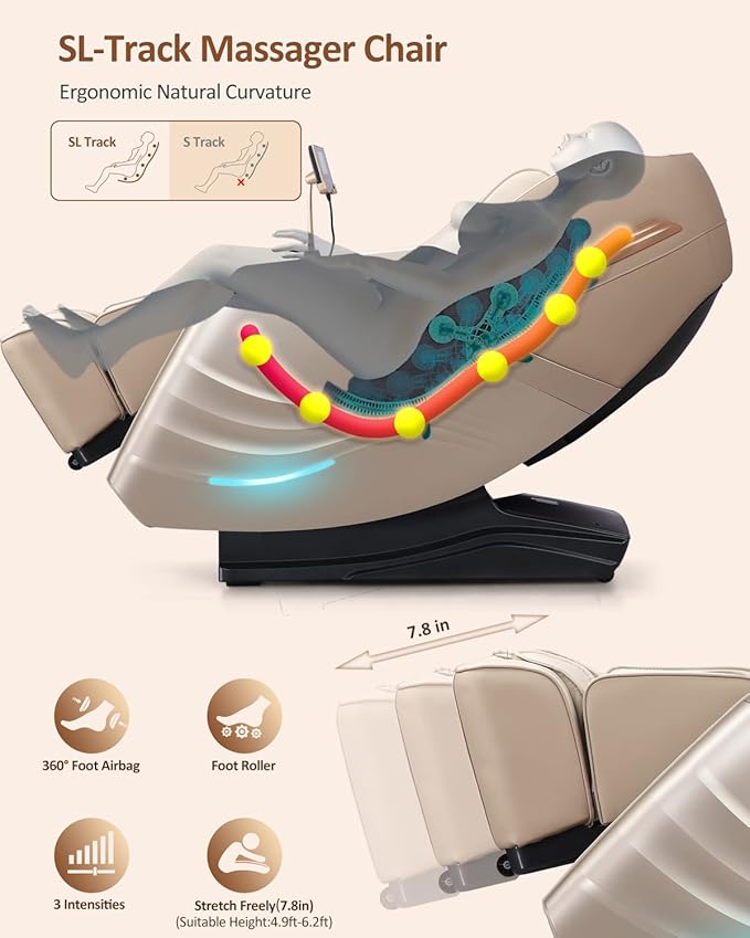 RELX 2025 Massage Chair Full Body, 15 Modes Zero Gravity SL-Track Shiatsu Massage Chair Built-in Heat System, Airbag Massage with Body Scan, Deep Yoga Stretch, Calfrest Extension and AI Control(Cream)