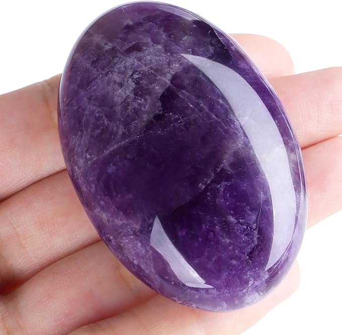MAIBAOTA 2.4" Amethyst Crystal Healing Crystals Amethyst Stone 0.7" Thick Crystals and Healing Stones Natural Reiki Gemstone Worry Stone Energy Balancing Anxiety Stress Relief Meditation 1 Pc