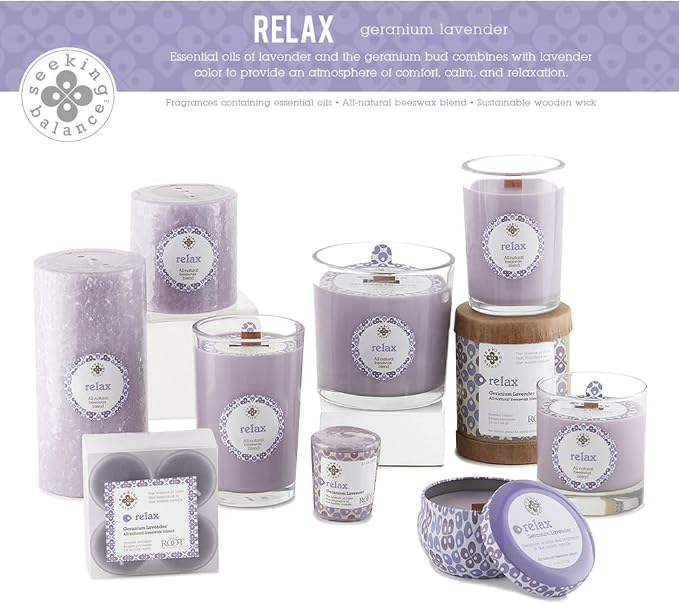 Root Candles Seeking Balance Wood Wick Spa Candle Aromatherapy Candles, 6.5-Ounce, Relax: Geranium Lavender