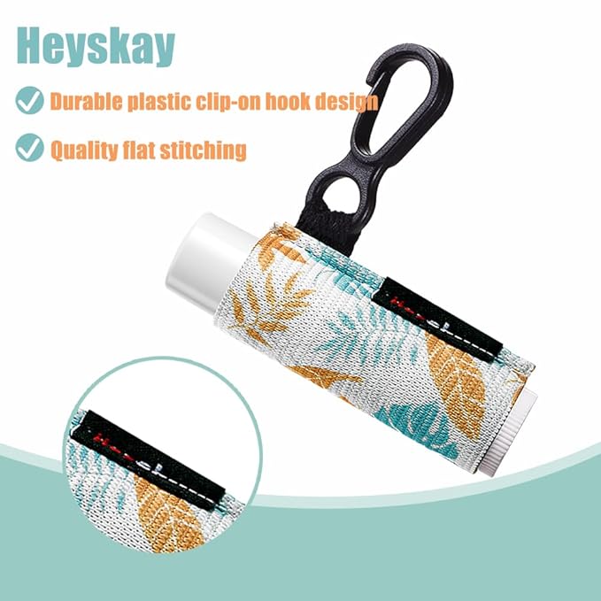 HEYSKAY 10PCS Lip Balm Holder Sleeves Keychain Compact Clip On Lipstick Chapstick Lip Gloss Elastic Sleeves, Floral Patterns