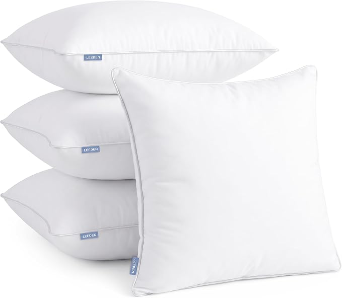 Leeden 22x22 Pillow Inserts Set of 4-22 Inch Decorative Cushion Insert, Soft Fluffy Throw Pillow Inserts for Living Room Couch, White 4 Pack Pillow Forms