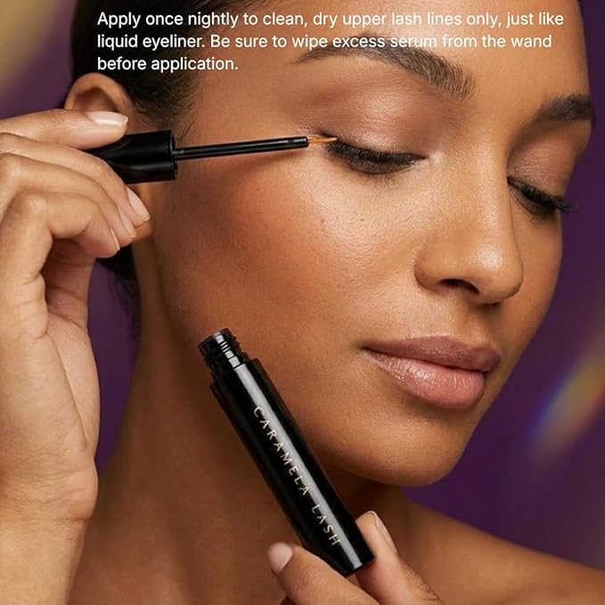Caramela Lash Eyelash Growth Serum - Prostaglandin Free, Safe for Sensitive Eyes - Dual Peptide Complex & Vitamin B5 for Longer, Fuller, Thicker Lashes - 6ml, 4 Month Supply - Vegan & Cruelty-Free