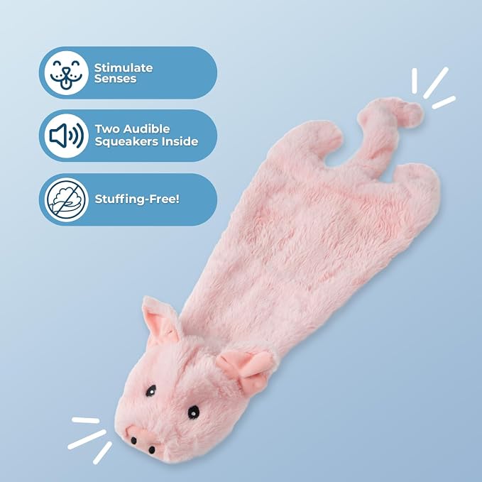 Best Pet Supplies 2-in-1 Stuffless Squeaky Dog Toy - Pig, Small | No-Stuffing, 2 Built-in Squeaker, No Mess, Soft, Interactive Indoor & Outdoor Play, Lightweight, Perfect for Moderate Chewer