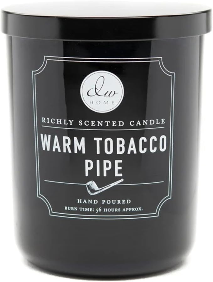 DW Home Warm Tobacco Pipe Scented Candles, 15 oz Large Double Wick Jar, Up to 56 Hour Burn Time, Strong Long Lasting Woodsy Fragrance, Gifts for Men & Women